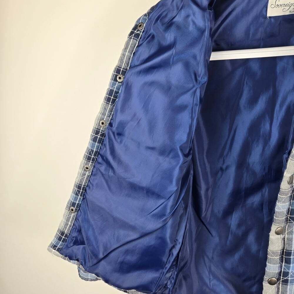 Sovereign Code Kids Blue/Gray Plaid Snap-Up Flannel Lined Light Shirt Jacket 5Y - Picture 4 of 8